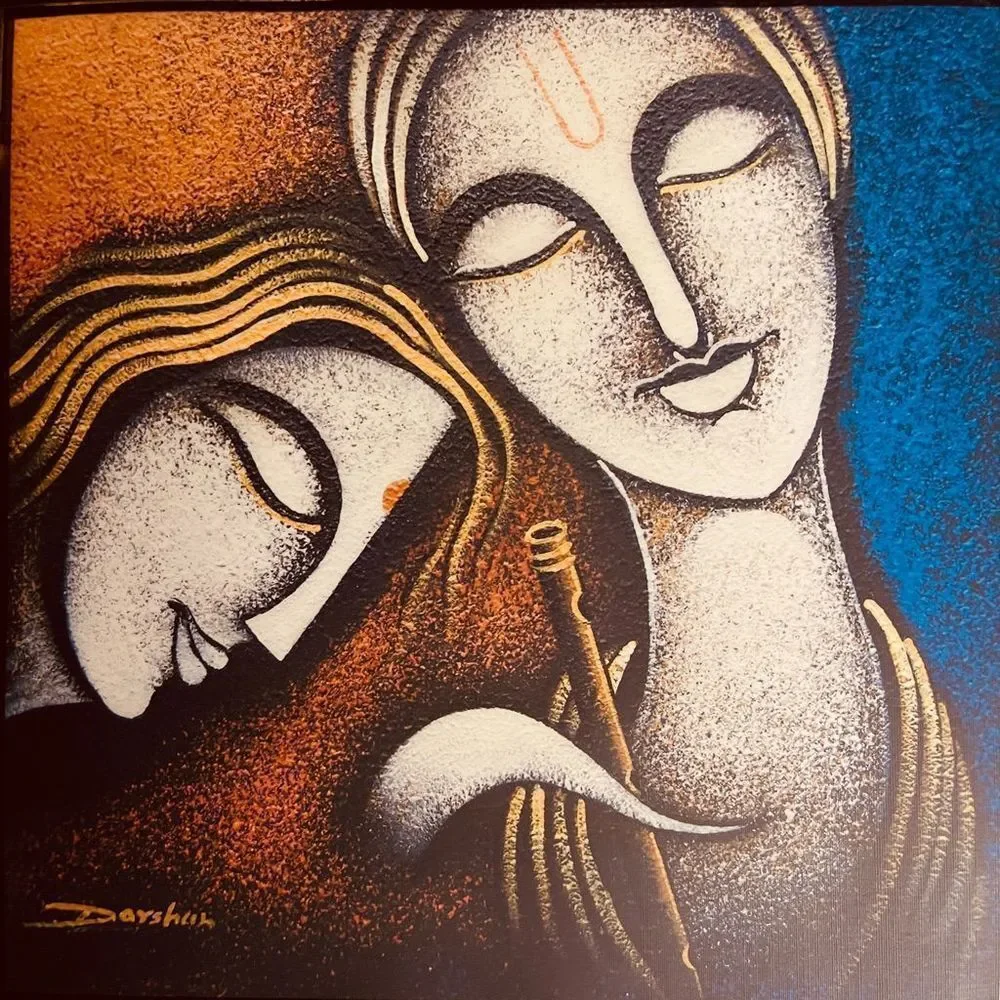 NEW! Om Arts Modern Art Radha Krishna Indian Art Paintings Reprint Oil Painting - Picture 5 of 7